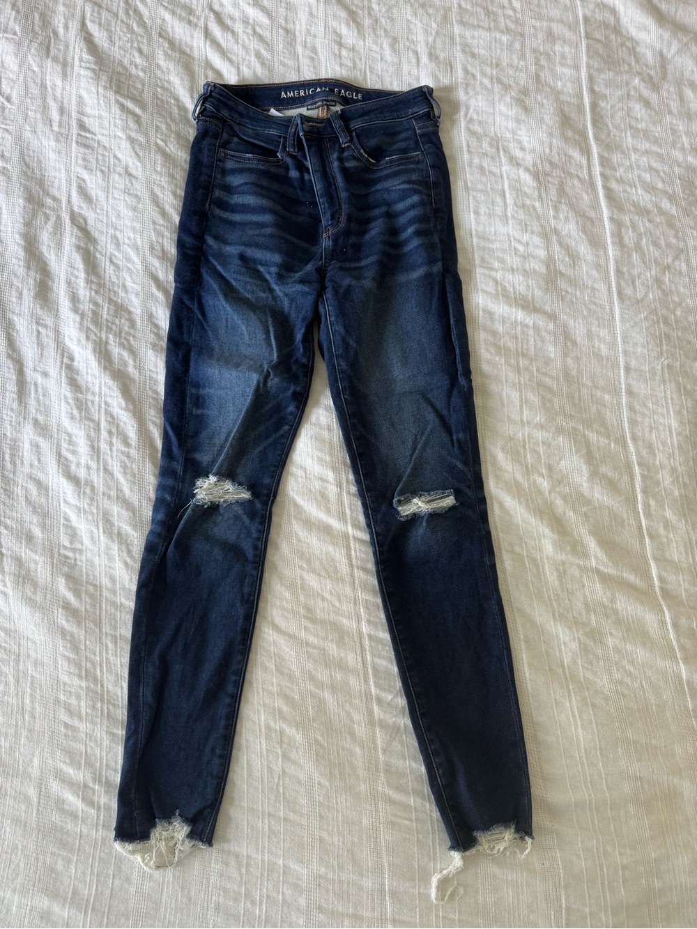 American Eagle Outfitters Dark Blue High-Rise Distressed Skinny Jeans